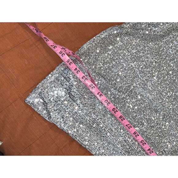 NWT Abercrombie & Fitch Silver Sequin Long Sleeve Mini Dress XL - Picture 10 of 12